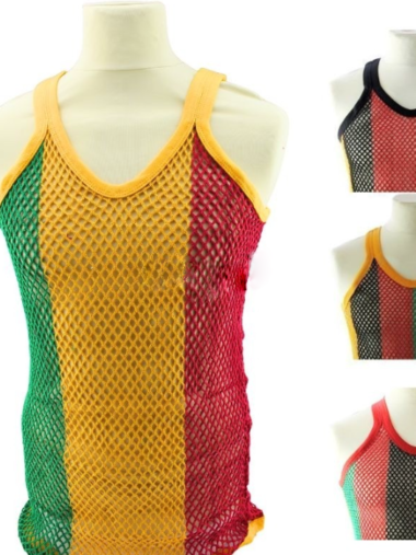 Net hemd Rasta met gele bies Maat XL
